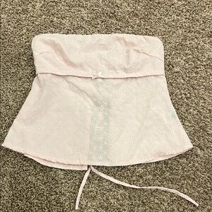 Pink Strapless Top with Embroidered Flowers